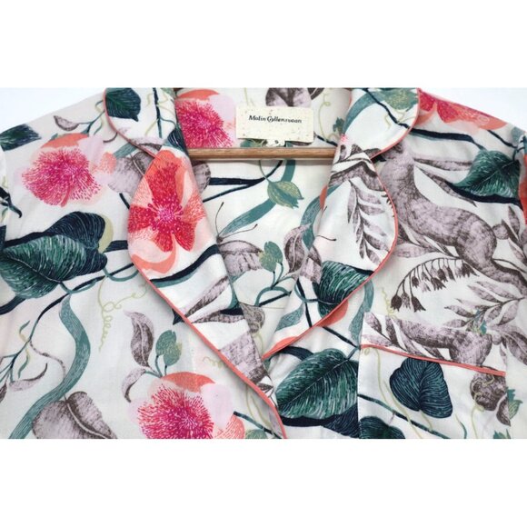 Anthropologie Floral Print Pajama Top Malin Gyllensvaan Pink Trim Pocket Size S - Picture 6 of 9